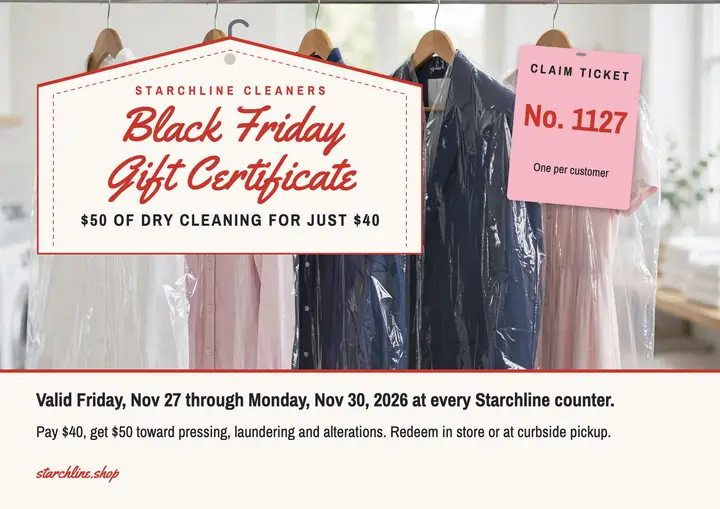Black Friday dry cleaning gift certificate, hanger cover: dry cleaning gift certificate template