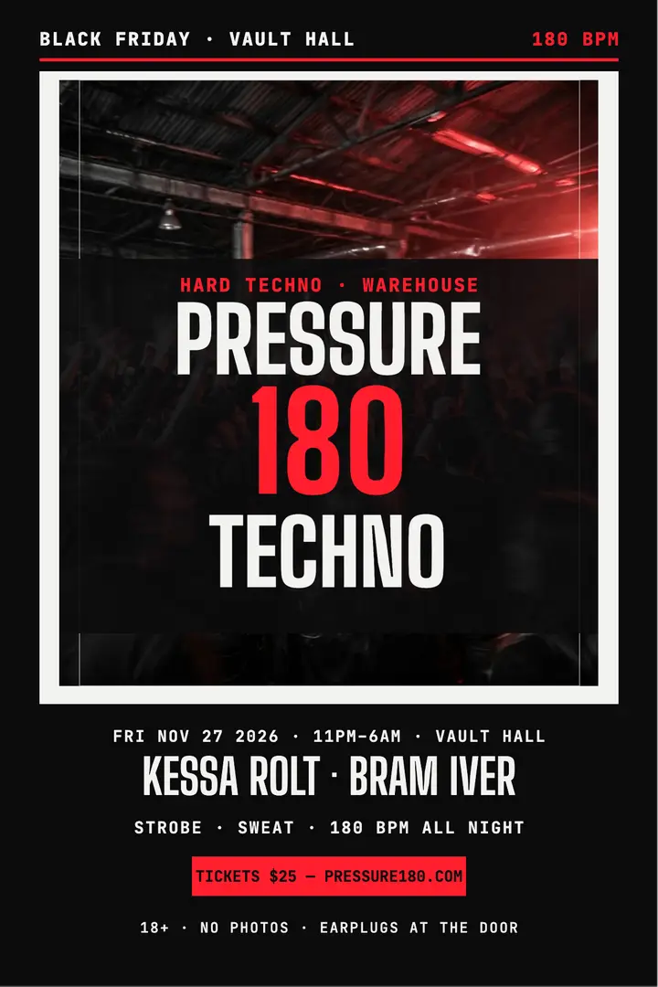 Pressure 180 hard-techno night poster template