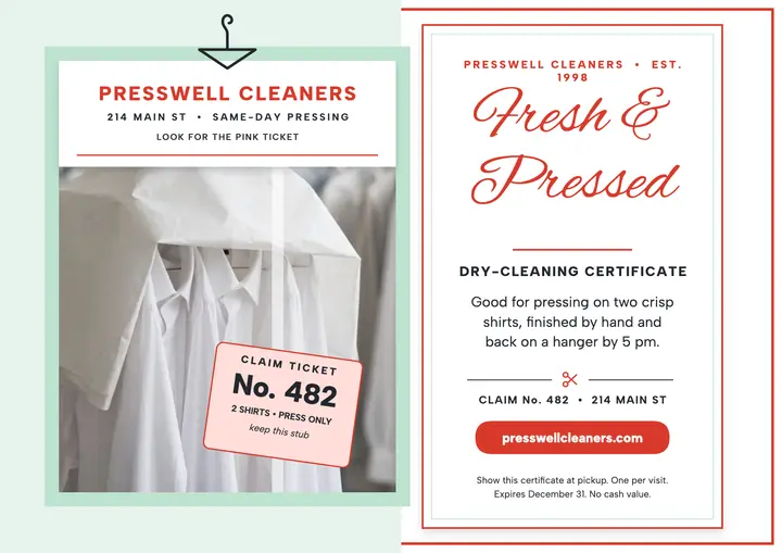 Presswell fresh pressed certificate: dry cleaner certificate template