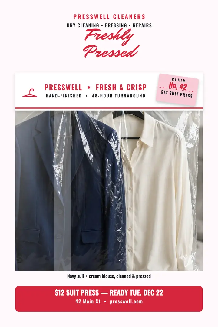 Presswell suit press poster with hanger template