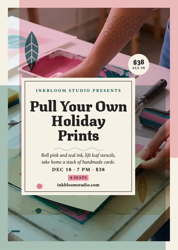 Inkbloom holiday print night invitation: holiday print party invitation template