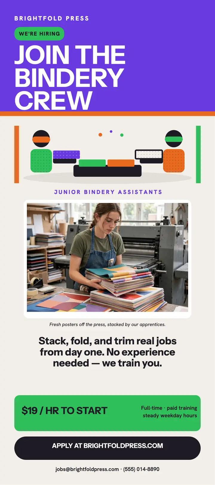 Brightfold bindery crew hiring card template