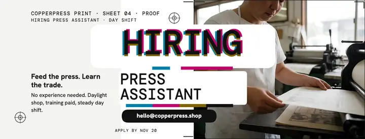 Copperpress hiring cover, press proof template