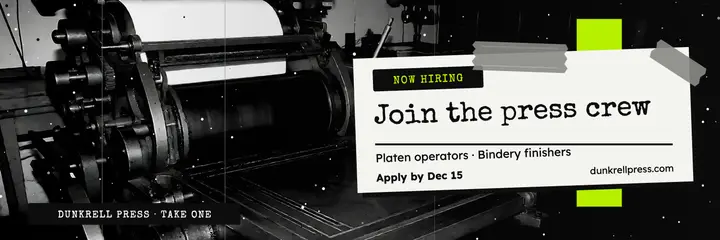 Dunkrell Press hiring photocopy zine header template
