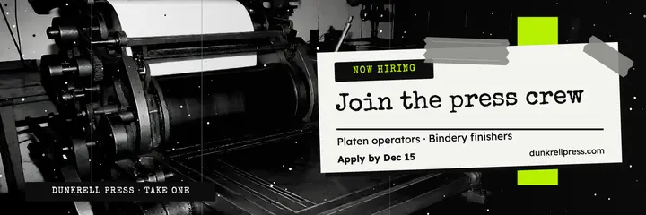 Dunkrell Press hiring photocopy zine header template