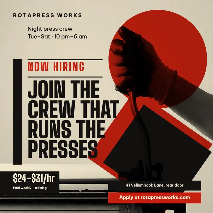 Rotapress Works night crew hiring post template