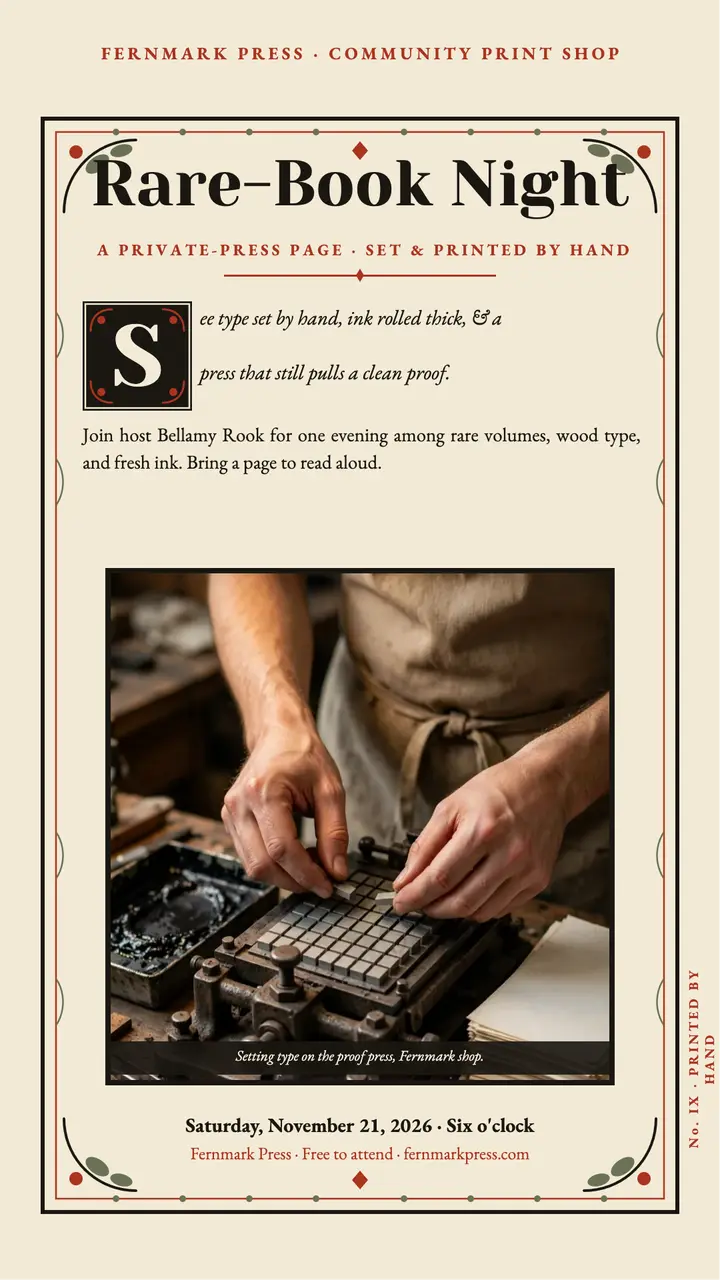 Fernmark Press rare-book night story template