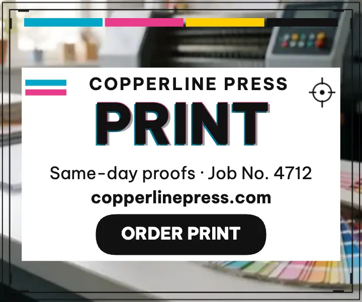 Copperline Press proof ad template