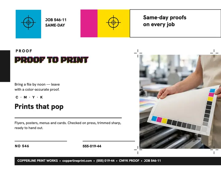 Copperline proof to print flyer: print shop flyer template