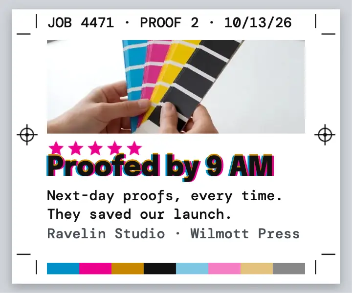 Print shop five-star review as a press proof template
