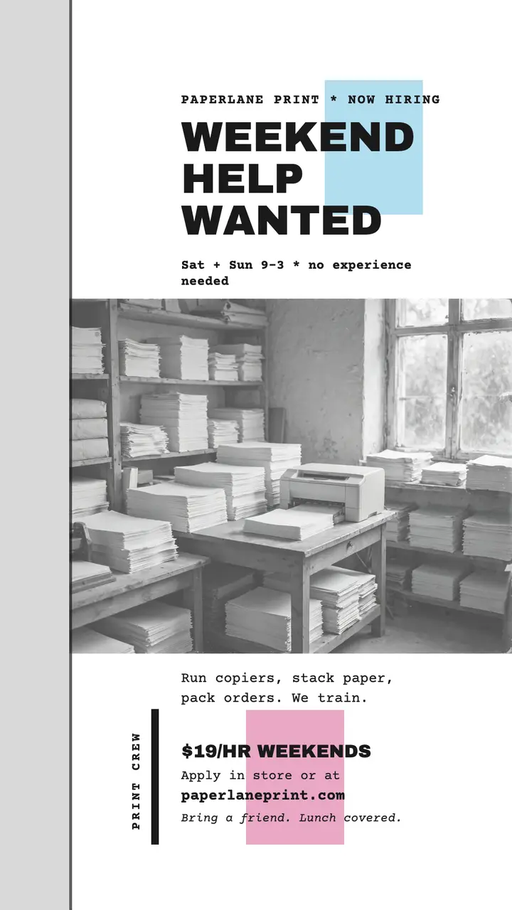 Paperlane Print weekend help story template