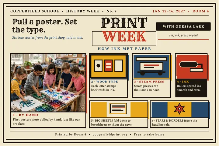 Copperfield Print Week broadsheet postcard: print week postcard template
