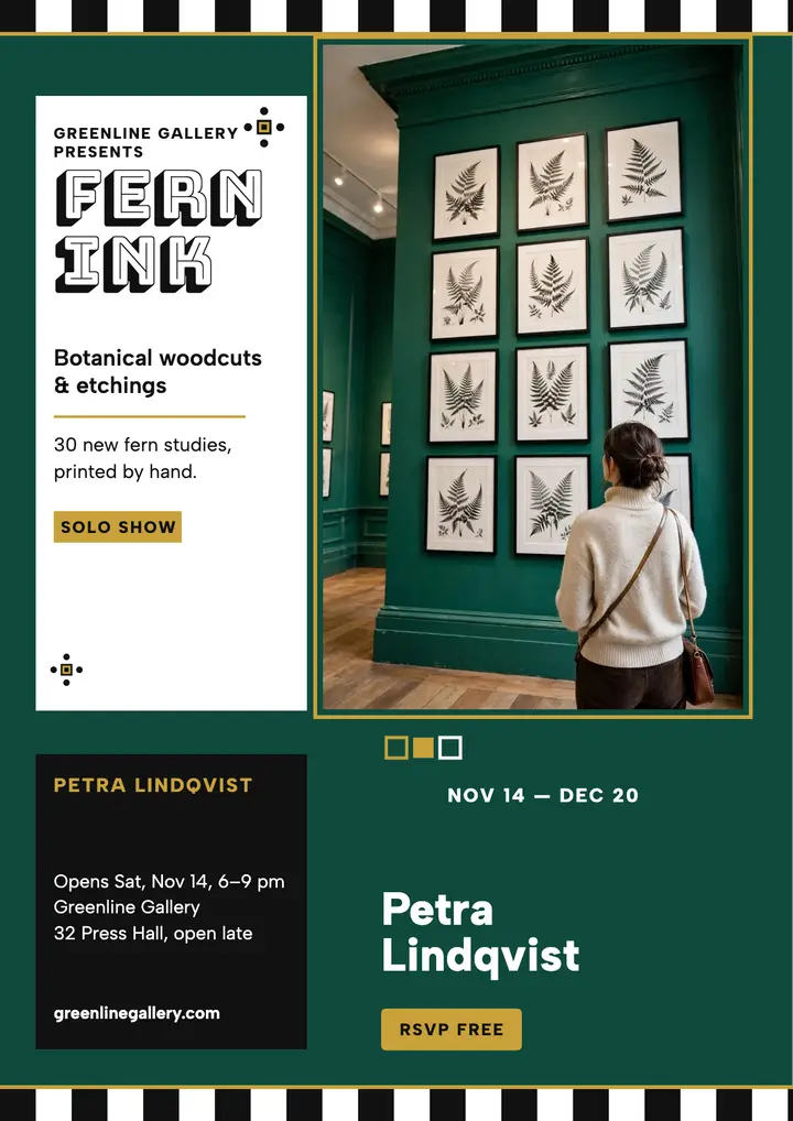 Fern Ink printmaker solo show flyer template