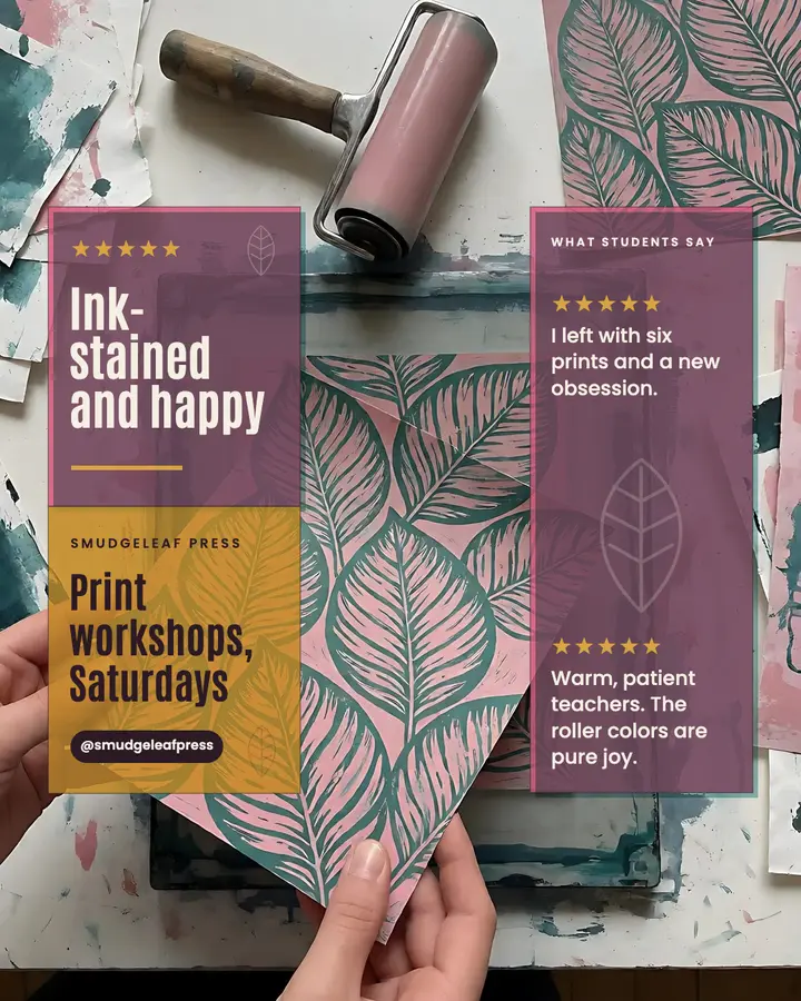 Smudgeleaf Press printmaking workshop reviews post template
