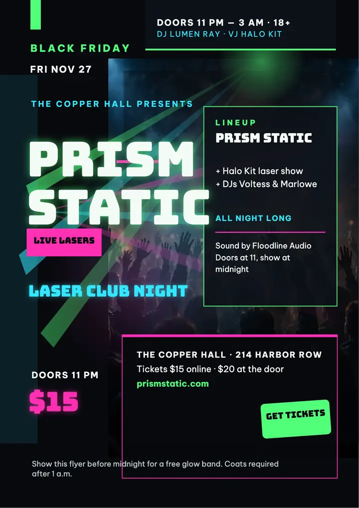 Prism Static laser night flyer: laser club night flyer template