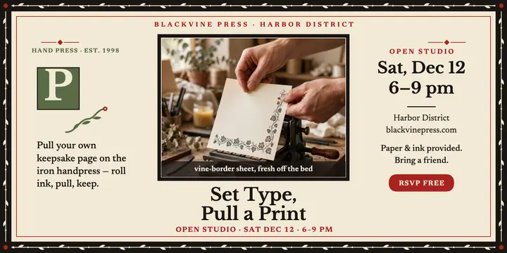 Blackvine Press open studio night post template