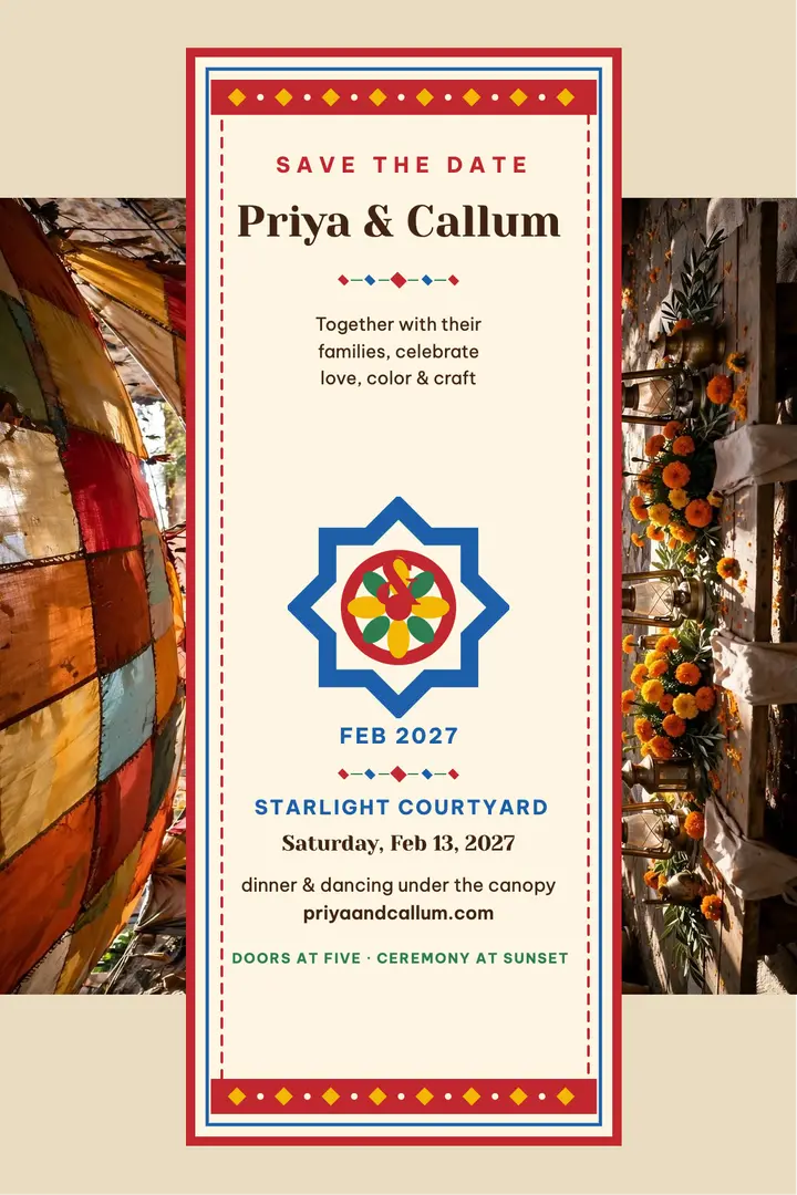 Priya and Callum tent applique poster template