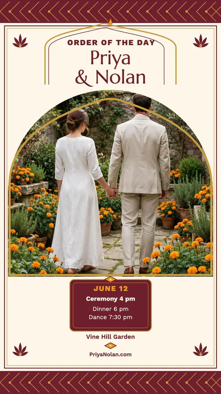 Priya and Nolan garden order of day template