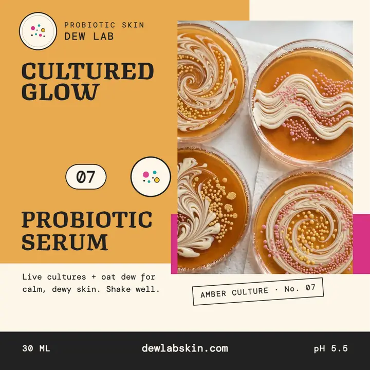 Dew Lab cultured glow serum post: probiotic serum post template