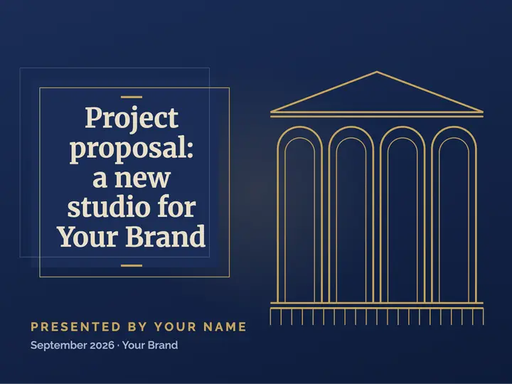 Navy and gold project proposal slide template