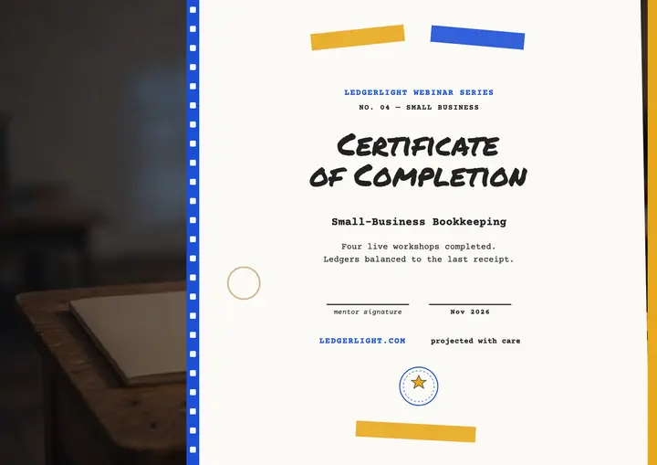 Ledgerlight bookkeeping webinar certificate: bookkeeping certificate template