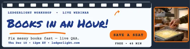 Ledgerlight bookkeeping webinar billboard: bookkeeping webinar ad template