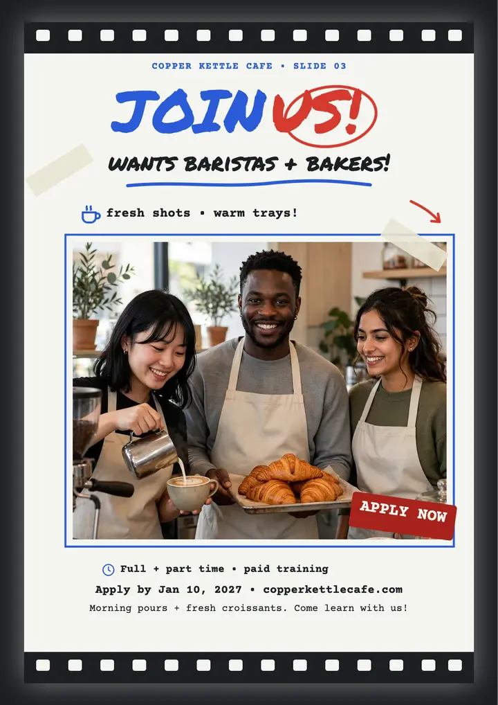 Copper Kettle Cafe hiring flyer template