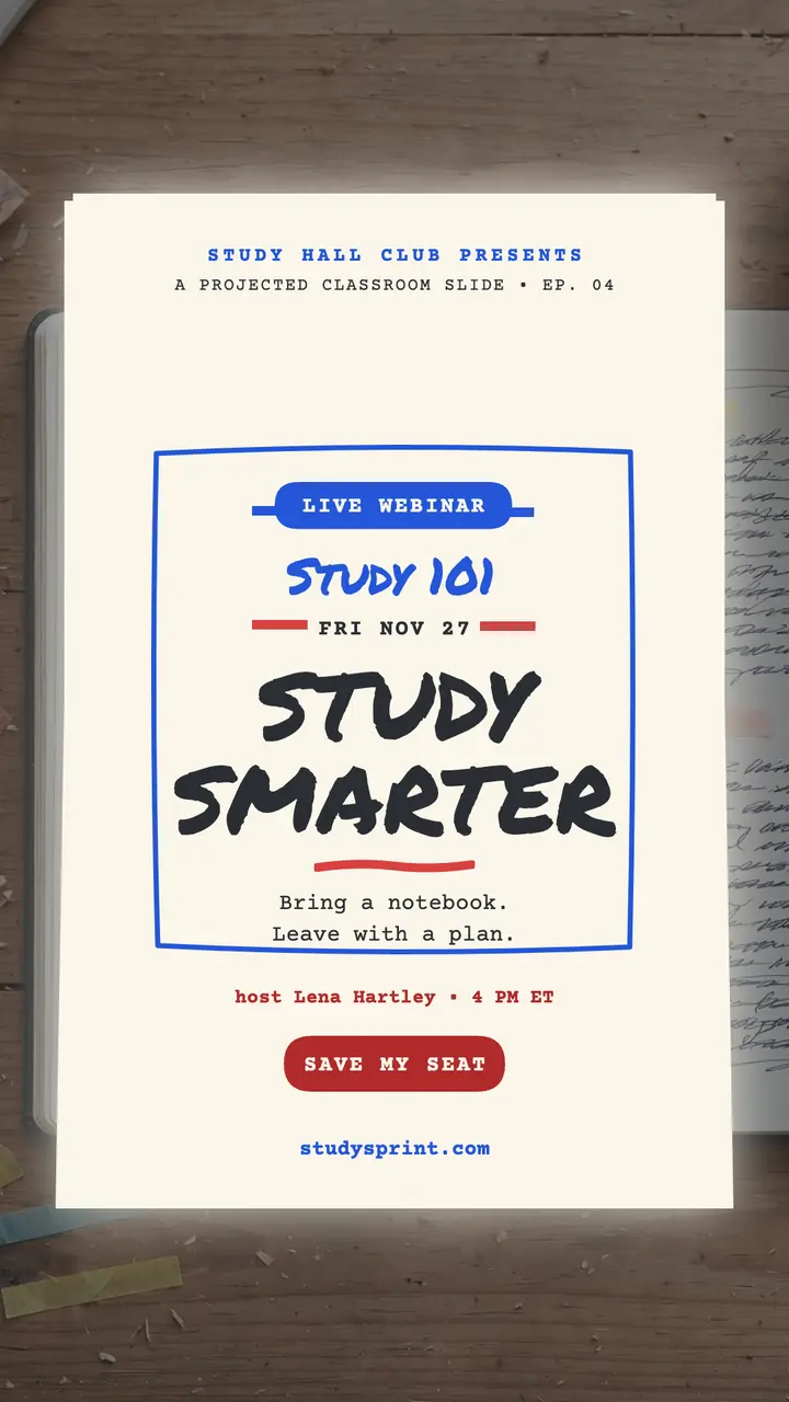 Study Hall Club webinar projector story template