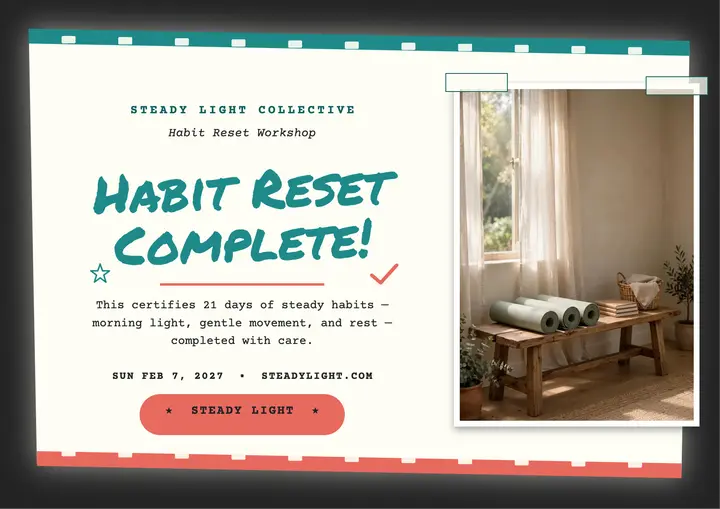Steady Light habit reset certificate: wellness certificate template