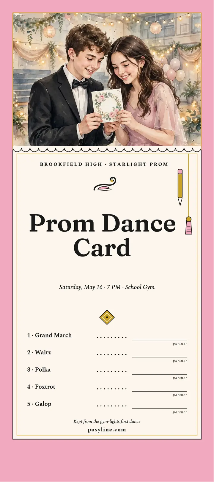 Starlight prom dance card, Brookfield High template