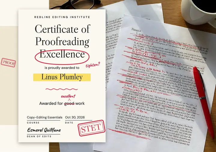 Redline Editing Institute proofreading certificate template