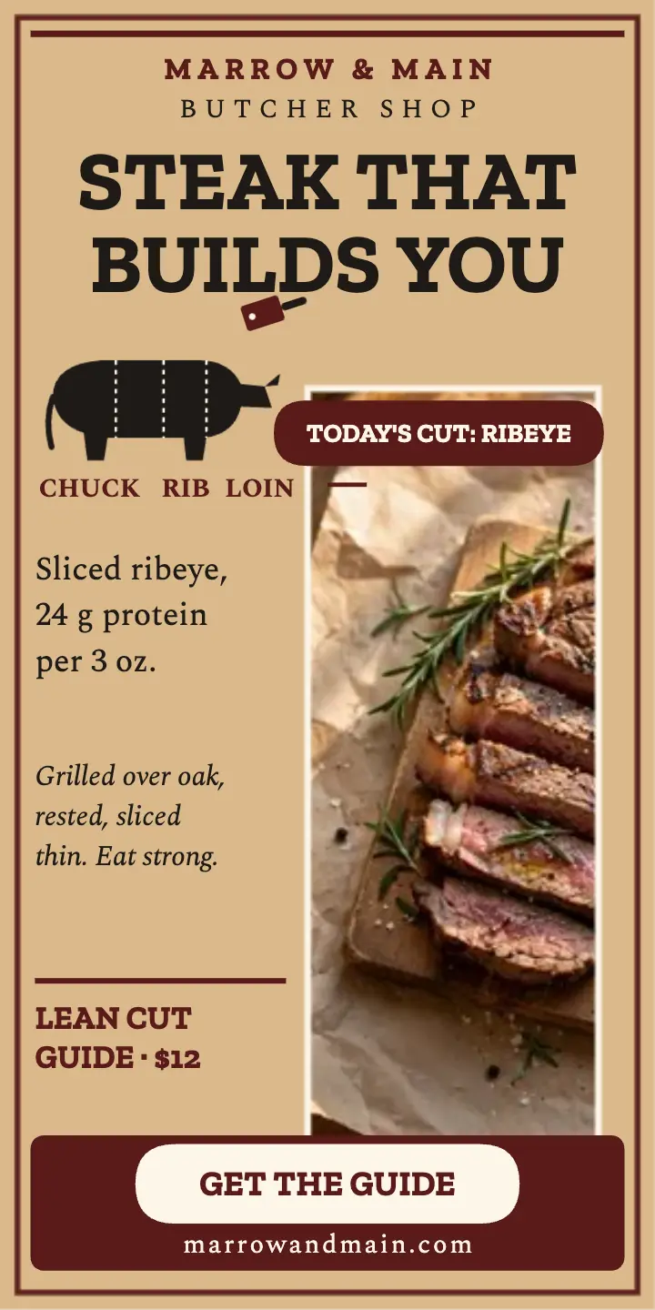 Marrow and Main protein cuts half page ad template