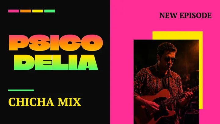 Psychedelic cumbia episode thumbnail, chicha poster template