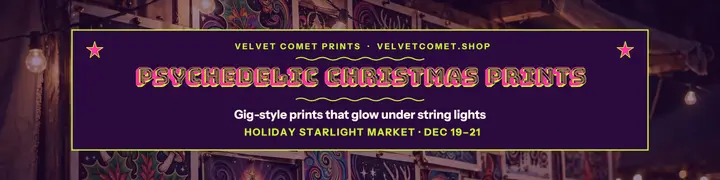 Velvet Comet psychedelic holiday banner template