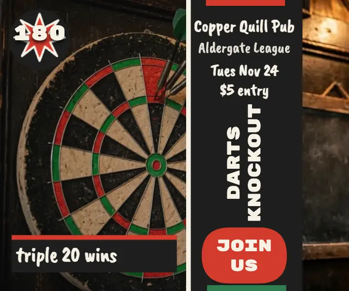 Copper Quill darts knockout tiny ad template