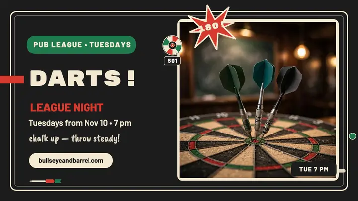 Bullseye and Barrel pub darts league thumbnail template