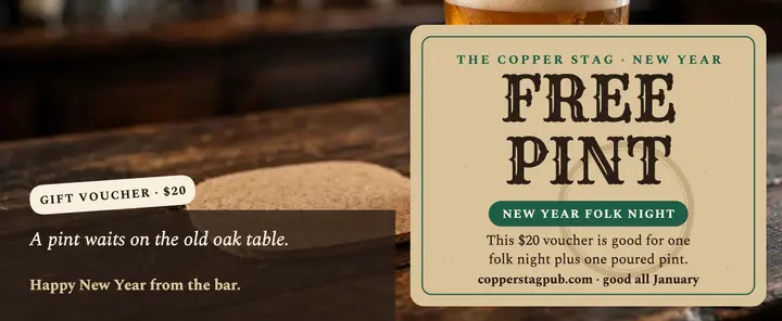Copper Stag folk night pint voucher: pub gift voucher template