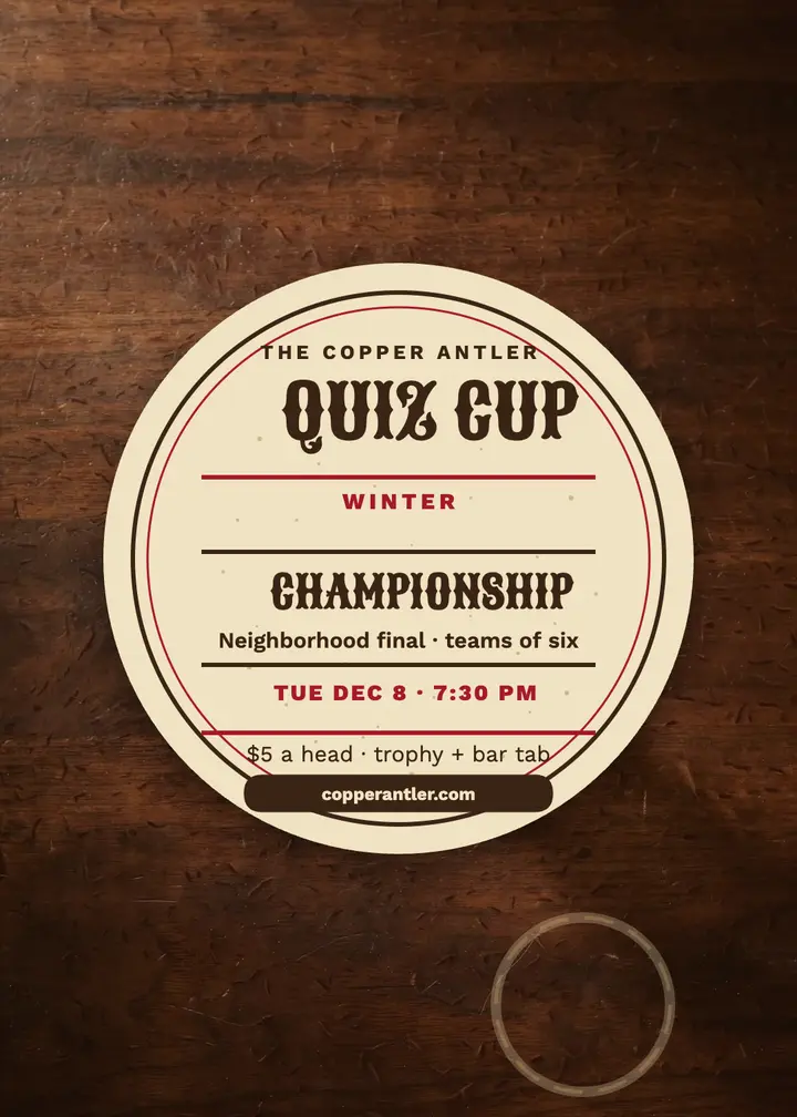 Copper Antler pub quiz coaster invitation template