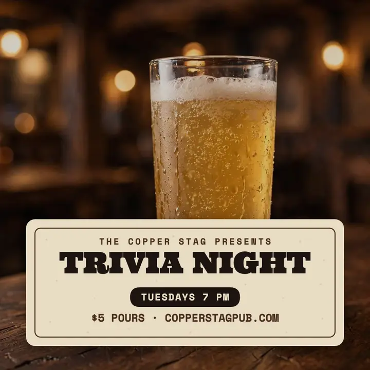 Copper Stag trivia night coaster post template