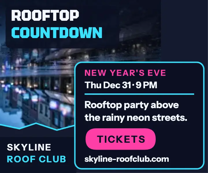 Skyline Roof Club New Year countdown ad template