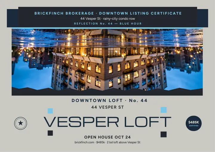 Vesper Lofts listing certificate, puddle reflection template