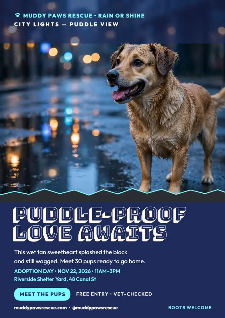 Muddy Paws rainy day adoption flyer template