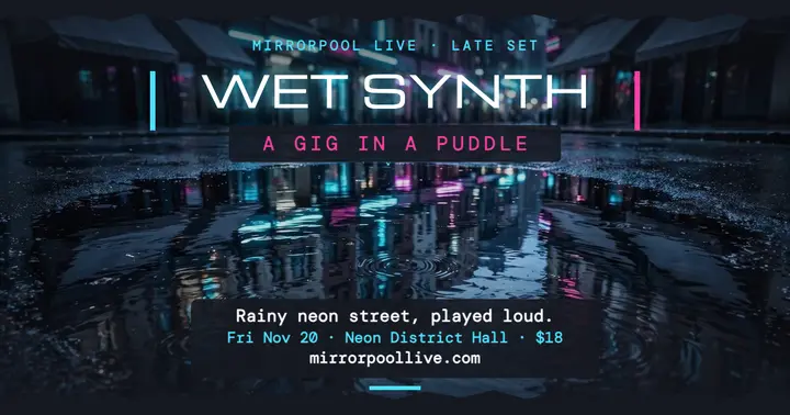 Mirrorpool synth gig neon puddle post template