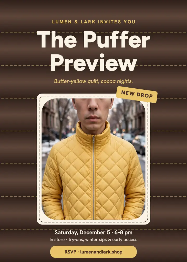 Lumen and Lark puffer preview invitation template