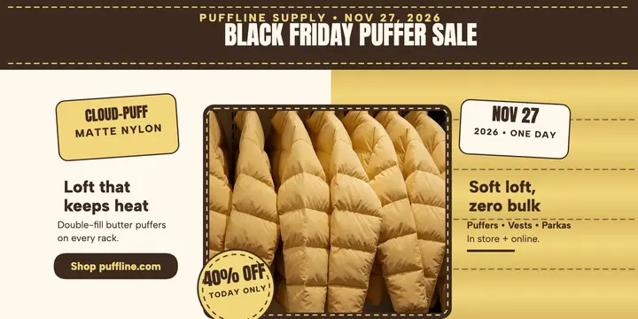 Puffline Black Friday puffer sale post: puffer sale post template