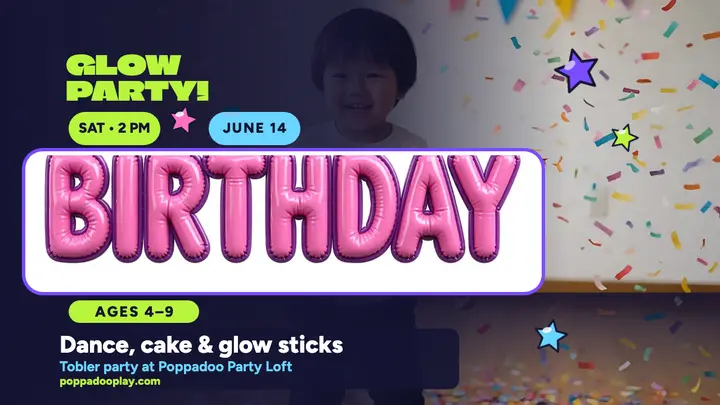 Puffy glow birthday party thumbnail template