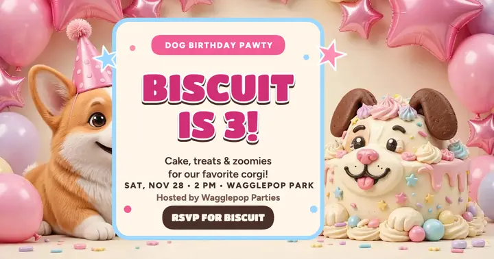 Biscuit dog birthday puffy post template