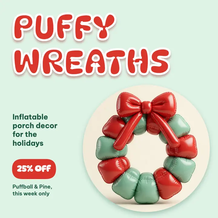 Puffball & Pine puffy wreath sale post template