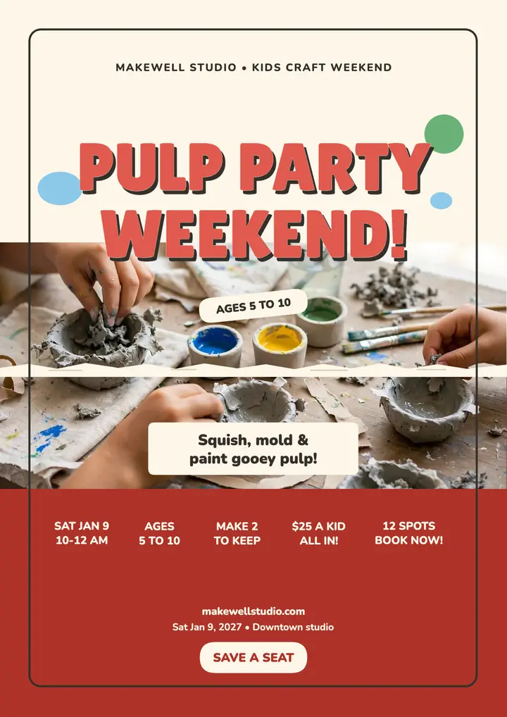 Makewell Studio pulp craft kids flyer template