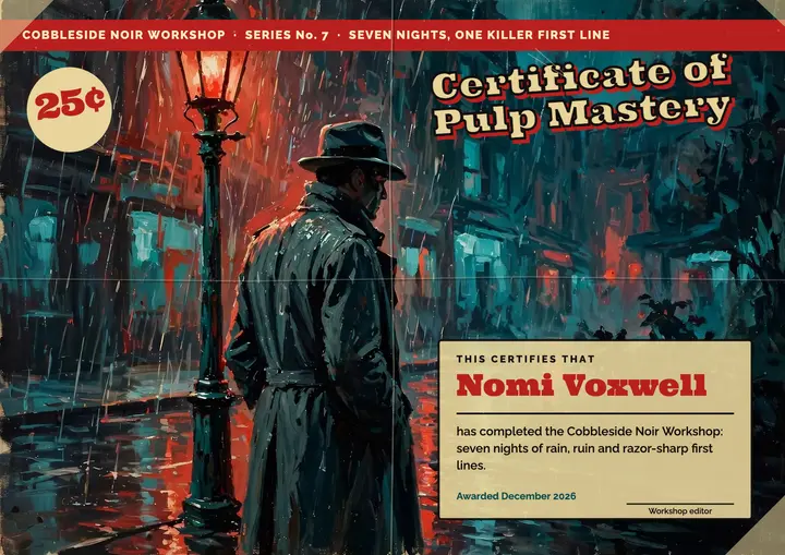 Cobbleside noir workshop certificate template